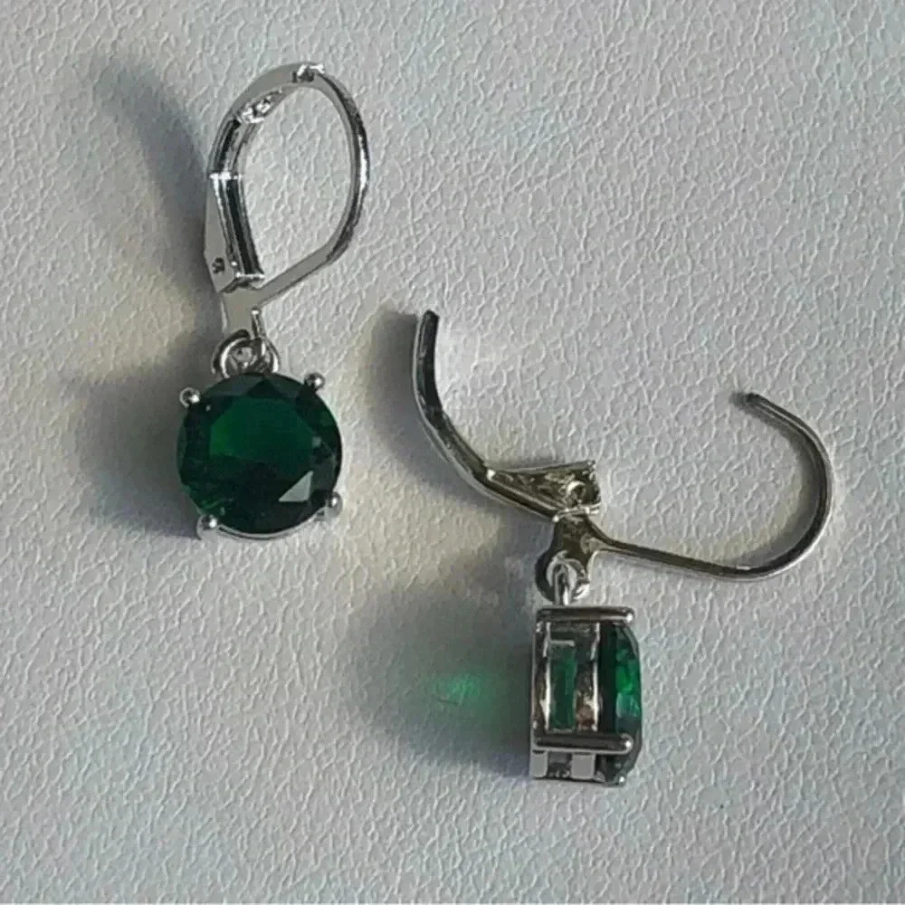 Emerald Green Cubic Zirconia 8mm Lever Back Birthstone Earrings NWT